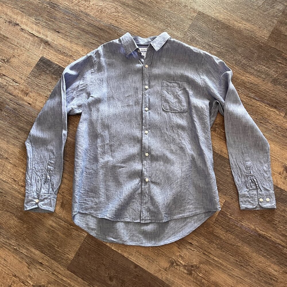 USED Men's Amazon Essentials Regular-Fit Long-Sleeve Linen Shirt (LARGE)